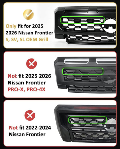 LED Front Grill Lights for Nissan Frontier 2025 2026 S SV SL, Yellow | Frontier Raptor Grille Lights, Frontier LED Lights Upgrade, Snap-in Installation, OEM Style, Off-road Driving