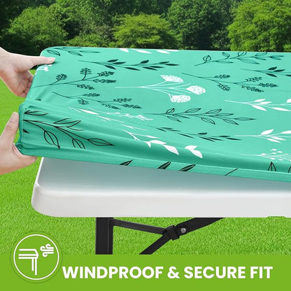 Smiry Spandex Fitted Tablecloth for 4 Foot Rectangle Tables, Washable Picnic Table Cover with Elastic, Stretch Reusable Table Cloth for Outdoor, Camping, Dining & Kitchen (Sage Green Leaf, 24"x48")
