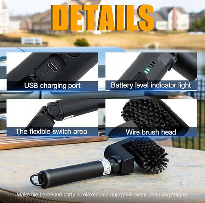 Electric Grill Brush for Outdoor, 3-Speed Control, 304 Stainless Steel Cordless BBQ Grill Brush with No-Shed Bristles, 150-Mins Runtime Grill Cleaning Brush for Deep Cleaning Grates (Black)