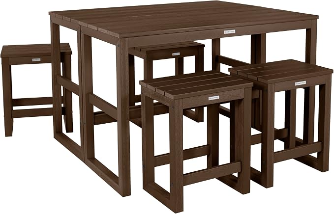highwood Monroe 6-Piece Counter Height Modern Balcony Set, 2 Tables and 4 Stools, Weathered Acorn