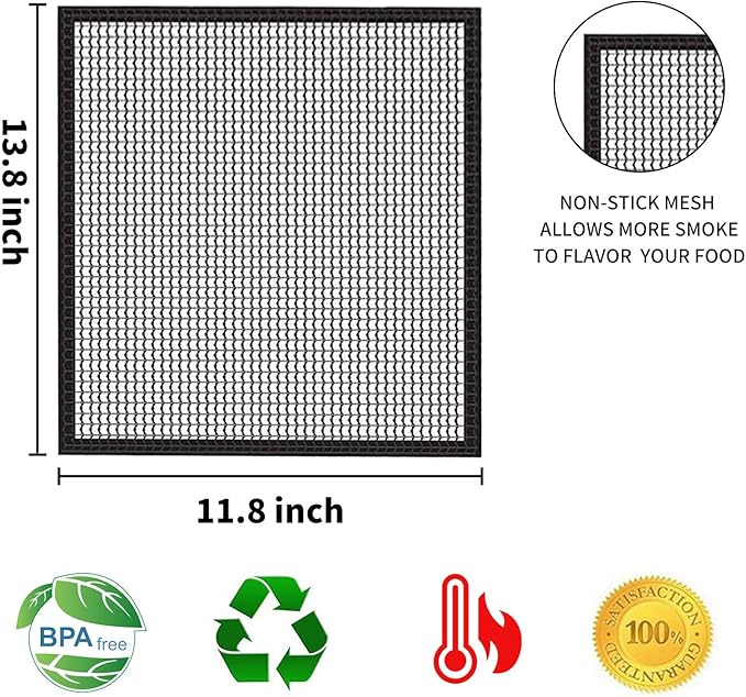 Grill Mesh Mat Set of 3 - Heavy Duty BBQ Non-stick Cooking Sheet Liners Reusable Teflon Barbecue Grilling Net for Outdoor Smoker, Pellet, Gas, Charcoal Grills - 11.8x13.8