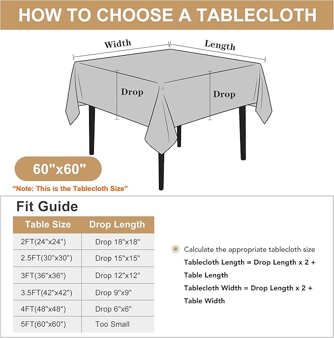 sancua Square Tablecloth - 60 x 60 Inch - Water Resistant Spill Proof Washable Polyester Table Cloth, Decorative Fabric Table Cover for Dining Tables, Buffet Parties and Camping, Navy