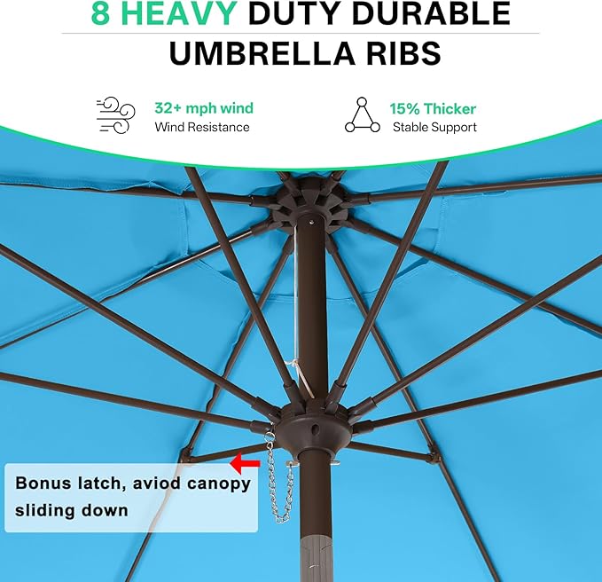 ABCCANOPY 9ft Scalloped Patio Umbrella, Outdoor Table Umbrella with Tilt and Crank, Fiberglass Ribs Deck Umbrella for Patio, Pool, Garden, Picnic (Turquoise)