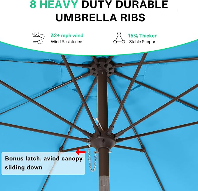 ABCCANOPY 9FT Scalloped Patio Umbrella Table Market Umbrella, Lake | Durable 8 Sturdy Fiberglass Ribs, Push Button Tilt and Crank, UV Protection Waterproof Outdoor Umbrella, Valance Style