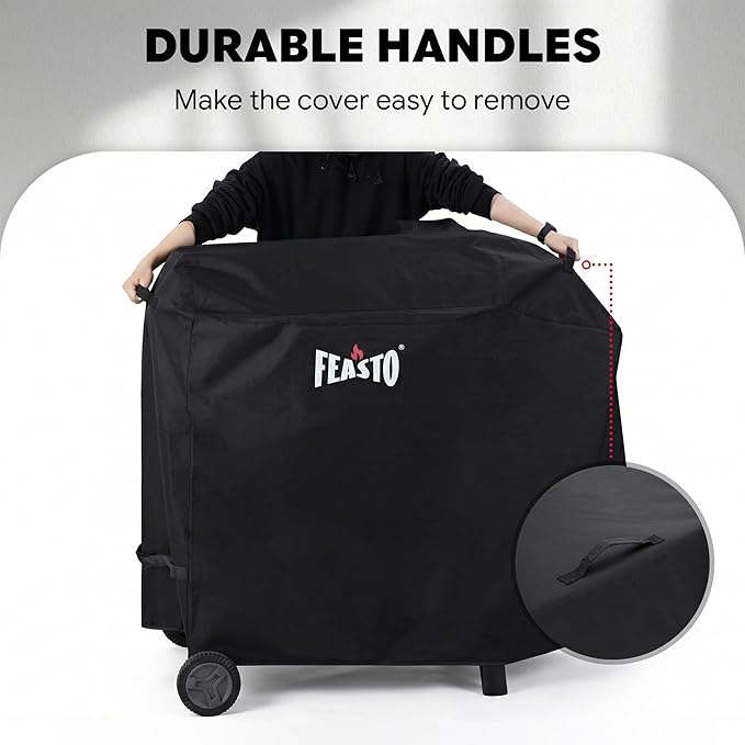 FEASTO 44-Inch Outdoor Grill Cover for Charcoal Grill with Side Table, Waterproof 600D Heavy Duty BBQ Grill Cover, with Handles & Hook and Loop Straps, Black