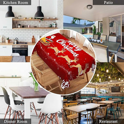 Swono Santa Claus 52"X70" Oblong Table Cloth Christmas Santa On Sleigh Snowflakes Wrinkle Free Table Cover Farmhouse Tablecloth for Home Restaurant Picnic Indoor Outdoor Dining, Red
