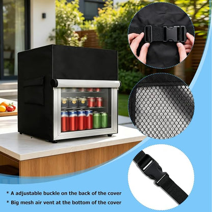 Mini Fridge Cover for Outside Small Beverage Refrigerator,17"Wx17"Dx18.5"H | Heavy Duty 600D,100% Waterproof,Dustproof,For Outdoor 1.3 Cu Ft Mini Wine Beer Drink Fridge,Black