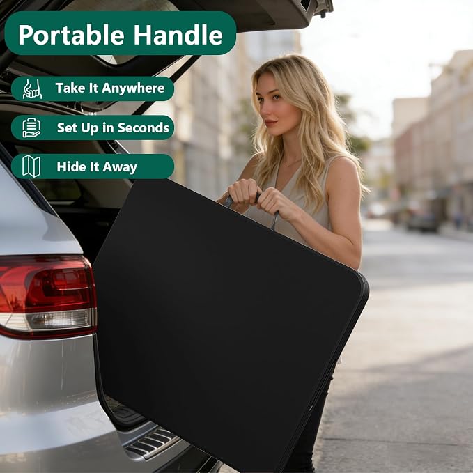 2 Pack 6FT Folding Table, Foldable Picnic Table with Carrying Handle, Heavy Duty Fold-in-Half Portable Table for Weddings, Camping, RV Travel, Parties, BBQs, Easy to Fold and Store, Black