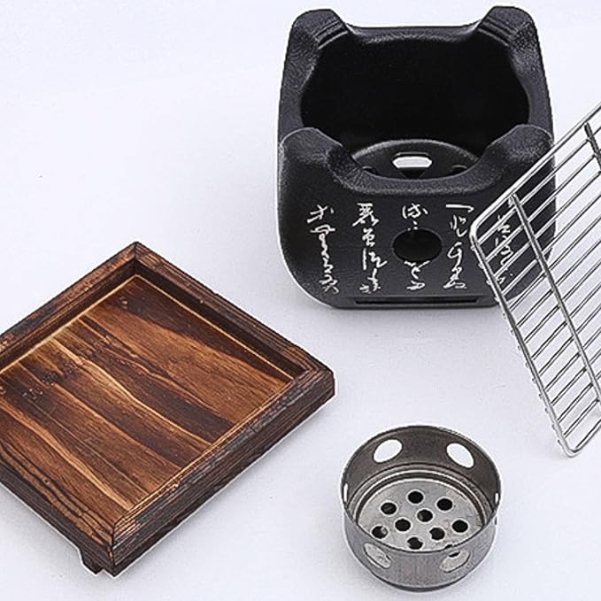 Japanese Style Barbecue Grill, Barbecue Stove Portable Food Charcoal Stove Square BBQ Plate Household Barbecue Tools Accessories(4.3x4.7in)