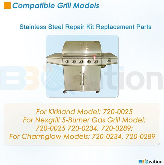 Stainless Steel Repair Kit Replacement Parts for Nexgrill 720-0025, 720-0234, 720-0289, Charmglow 720-0234, 720-0289, Kirkland 720-0025 Grill Burner Tube, Heat Plates