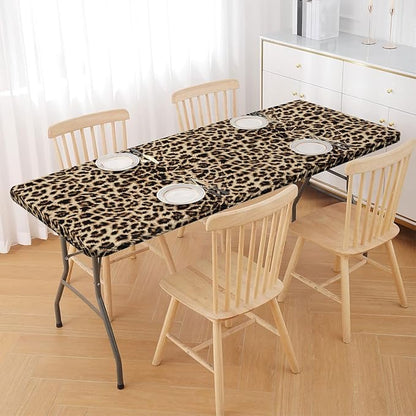 Irisbell Picnic Table Cover with Elastic Edge,6FT Wind Proof Wrinkleproof Fitted Tablecloth Cover Camping Beach Patio Rectangle Table Cloth for Indoor Outdoor (Leopard, 30'' x 72'')
