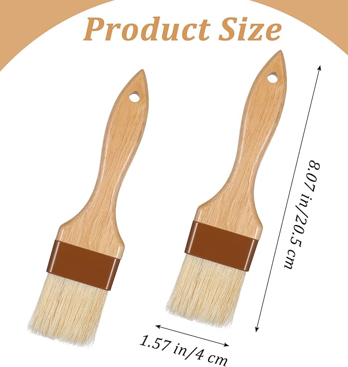 2 Pack Pastry Brushes, Natural Bristle Basting Brush for Baking Cooking, Wooden Handle Oil Brush for Butter Egg Wash Sauce Marinade for Kitchen Baking Tools