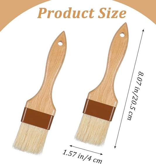 2 Pack Pastry Brushes, Natural Bristle Basting Brush for Baking Cooking, Wooden Handle Oil Brush for Butter Egg Wash Sauce Marinade for Kitchen Baking Tools