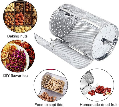 12x23cm Stainless Steel Rotisserie Grill Roaster Drum Dried Baking Coffee Bean Nut Oven Basket BBQ Grill Cage Kit