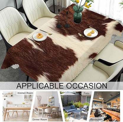 52x70 Inch Tablecloth Cowhide, Farm Cattle Cow Fur Cowhide Print Non-Fading Table Covers Kitchen Dinning Tabletop Decoration, Washable Table Cloth for Outdoor and Indoor Use