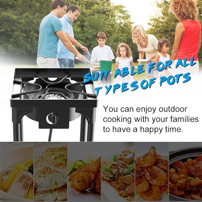 Outdoor & Indoor Portable Propane Stove, Single & Double Burners with Gas Premium Hose, Detachable Legs for Backyard Kitchen, Camping Grill, Hiking Cooking, Outdoor Recreation (DB01-Medium,1 Burner)
