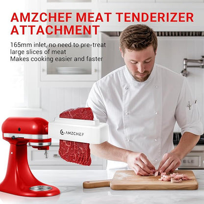 Meat Tenderizer Attachment for Kitchen Aid Stand Mixers, Stainless Steel Meat Tenderizer Tool with Upgraded 6.5 inch Length, Dishwasher Safe, Ideal for Beef, Pork, Lamb and Venison, White