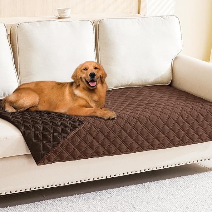 Smiry Waterproof Reversible Pet Couch Covers for Dogs | Pet Friendly, Soft Fabric, Washable Sofa Furniture Protector for Dogs Cat Kids, Checkered (30"x90", Brown/Chocolate)