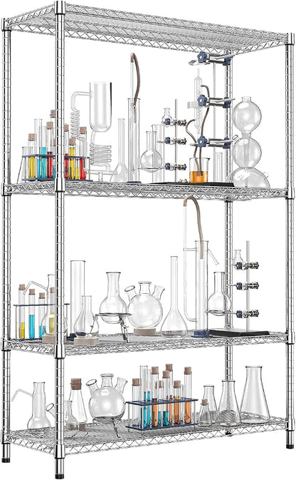 IZEUK 3400 LBS Garage Shelving Wide Storage Shelves 4 Tier Metal Shelves Heavy Duty Adjustable Utility Shelf Rack Chrome 17.7" D x 47.2" W x 70.4" H