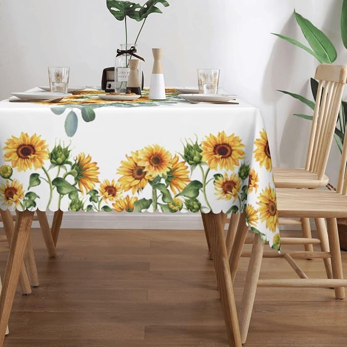 Sunflower Rectangular Tablecloth, Yellow Sunflowers Table Cloth Washable Tablecloths Decorative Table Cover for Kitchen, Dining, or Parties 54x72 Inches