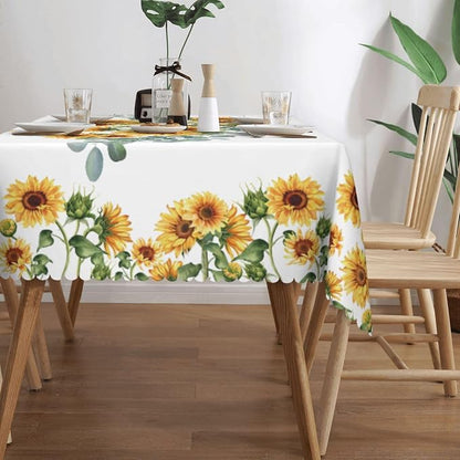 Sunflower Rectangular Tablecloth, Yellow Sunflowers Table Cloth Washable Tablecloths Decorative Table Cover for Kitchen, Dining, or Parties 54x72 Inches