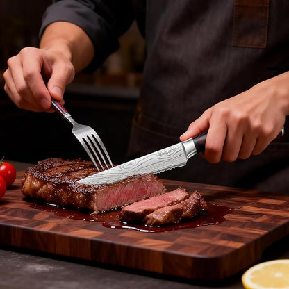 4.5 Inch Serrated Steak Knife - Ultra Sharp Serrated Knife Japanese High Carbon Steel Blade, Ergonomic Handle, Premium Kitchen Cutlery for Steak, BBQ & Outdoor Meals