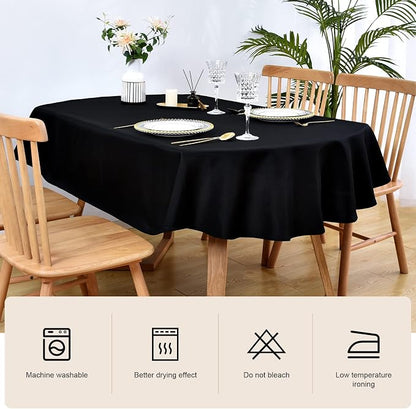 Wolkemer Large Oval Tablecloth 60 x 120 Inch Washable Fabric Table Cloth | Oval Table Cloth, Solid Black Cloth Tablecloth, Oval Table Cover for Dining Wedding Party Banquet Tabletop Decoration