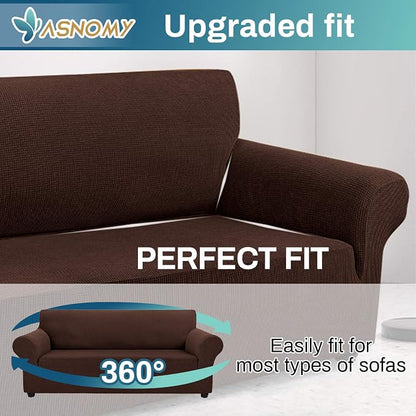 Asnomy Stretch Couch Covers for Sofa Washable, 3 Cushion Couch,Chocolate | 1-Piece Sofa Covers(78"-94") 3-Seater Furniture Protector Soft Jacquard,Non-Slip Elastic Bottom For Dogs & Kids