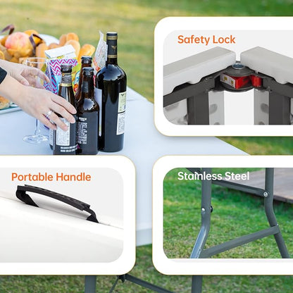 PayLessHere Outdoor Dining Table 8FT Plastic Camping Table Portable Party Table with Carrying Handle for Parties Wedding BBQ Camping Dining Kitchen