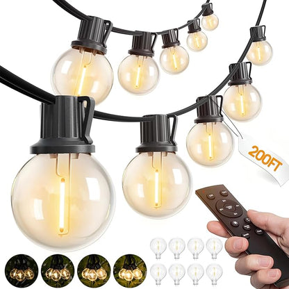 addlon 200FT Outdoor String Lights G40 with Remote Control Dimmable Patio Globe LED 108 Bulbs Waterproof Shatterproof, Hanging Outside Lighting for Backyard Garden, Deck, Balcony, Porch, Café, Bristo
