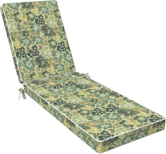 LVTXIII Outdoor Chaise Lounge Cushion 72x21x3 Inch, Water-Repellent Patio Seat Cushion with Ties & Hidden Zipper, Thick Foam Pad for Lawn Chair, Poolside, Patio Furniture, Green Rose