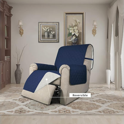 Easy-Going Reversible Couch Cover, Recliner 22 in, Navy/Ivory | Machine Washable Slipcover For Dogs, Water Resistant Furniture Mat For Living Room, Non-Slip Sofa Cover, Pet Friendly
