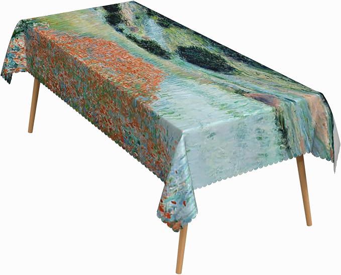 52x70 Inch Oil Painting Rectangle Tablecloth Red Wild Flower Grassland Table Cloth Impressionist Art Washable Durable Table Cover for Dining Garden Atelier BBQ Home Decor