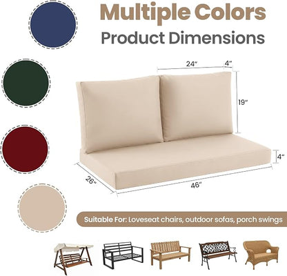Outdoor Loveseat Cushion Set, 46" x 26" Loveseat Cushions for Outdoor Furniture, Waterproof & Fade-Resistant Patio Furniture Cushions, Deep Seat Cushion for Bench, Swing and Couch, Beige