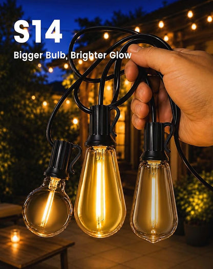 160FT(150+10) Outdoor String Lights, 2FT Spacing 75 LED Edison Bulbs, Waterproof, Shatterproof, Dimmable, Warm White, 3 Modes, Timer, Plug in Hanging Backyard Lights for Outside, Patio