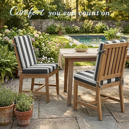 California Umbrella Outdoor Dining Chair, Set of 2 Patio Seat Cushions, 20 x 40 Inch, Premium Outdoor Memory Foam, Fade Resistant, Sunbrella Fabric, Fabric Ties, Cabana Classic