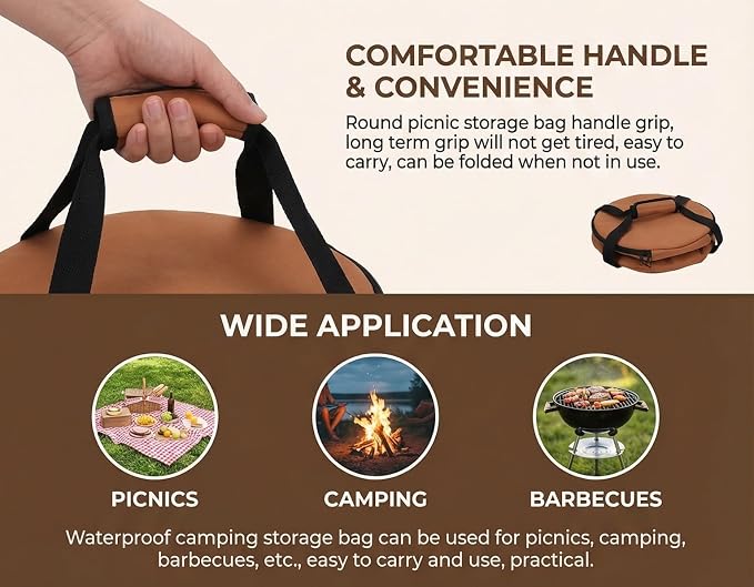 Alomejor Picnic Storage Container, Large Capacity Round Design, Camping Tableware Organizer, Water- for Outdoor BBQ Family Gathering Campers Families