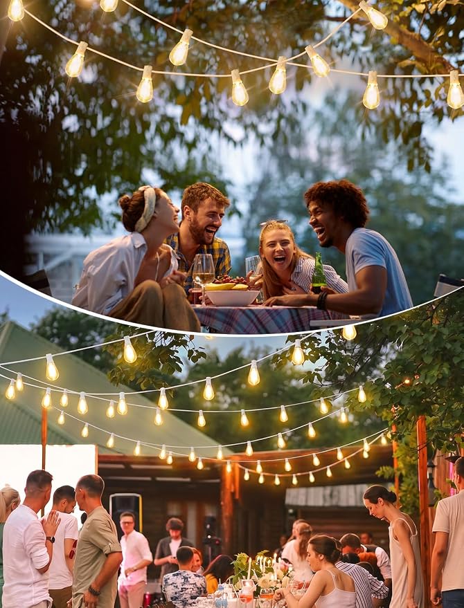 Larkvue 25FT LED Outdoor String Lights, 10+1 Edison S11 Dimmable Bulb Waterproof Shatterproof Patio Lights, Linkable Hanging Strand for Yard, White