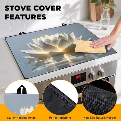 Stove Top Cover Retro Flower Gas Stove Top Cover for Home Decoration Kitchen Pad Non-Stick Washable Cooktop Covers Countertop Protector Keep Stove Clean 28"x20" (lotus)