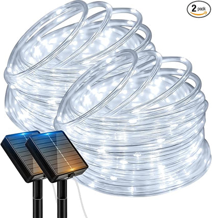 btfarm 2 Pack Solar Rope Lights Outdoor, 120LED 46FT Solar String Lights Outside Waterproof, 8 Lighting Modes Tree Trampoline Light Solar Powered for Garden Christmas Yard Party Decoration, Cool White