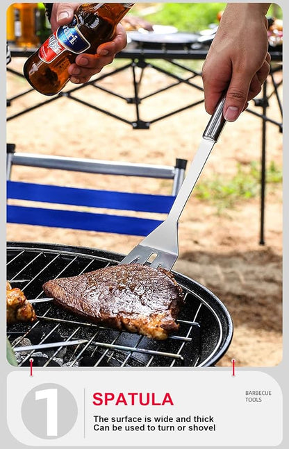 BBQ Grill Tool Set BBQ Accessories, Stainless Steel Grill Tools Grilling Accessories Grill Set Barbecue Grill Accessories for Outdoor Grill, Grill Utensils Grilling Tools Grilling Gifts for Men (3PCS)