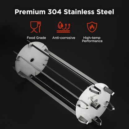 TURBRO Universal Grill Rotisserie Skewer Set, 304 Stainless Steel, Fits 1/2” or 3/8" Hexagon, 3/8" or 5/16" Square Spit Rods, Compatible with Most Grills, for Outdoor BBQ and Gatherings