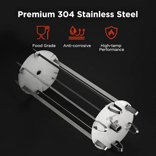 TURBRO Universal Grill Rotisserie Skewer Set, 304 Stainless Steel, Fits 1/2” or 3/8" Hexagon, 3/8" or 5/16" Square Spit Rods, Compatible with Most Grills, for Outdoor BBQ and Gatherings