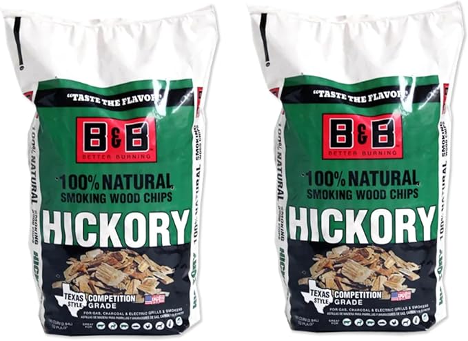 B&B Charcoal Smoking Chips 2-Pack – 180 cu in Bags of Premium Hardwood BBQ Smoking Chips – Perfect for Grilling, Smoking, and Adding Rich, Smoky Flavor to Meat, Fish, and Vegetables (Hickory)