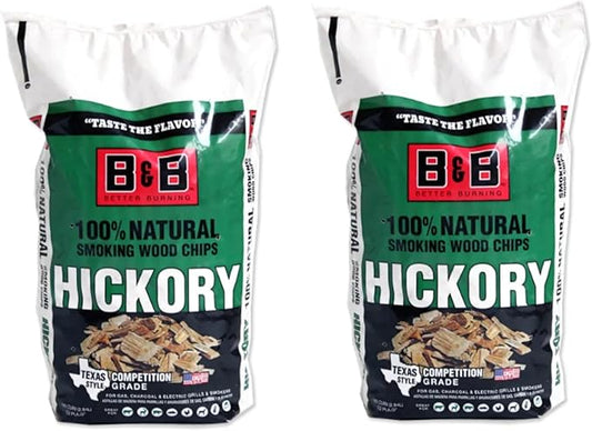B&B Charcoal Smoking Chips 2-Pack – 180 cu in Bags of Premium Hardwood BBQ Smoking Chips – Perfect for Grilling, Smoking, and Adding Rich, Smoky Flavor to Meat, Fish, and Vegetables (Hickory)