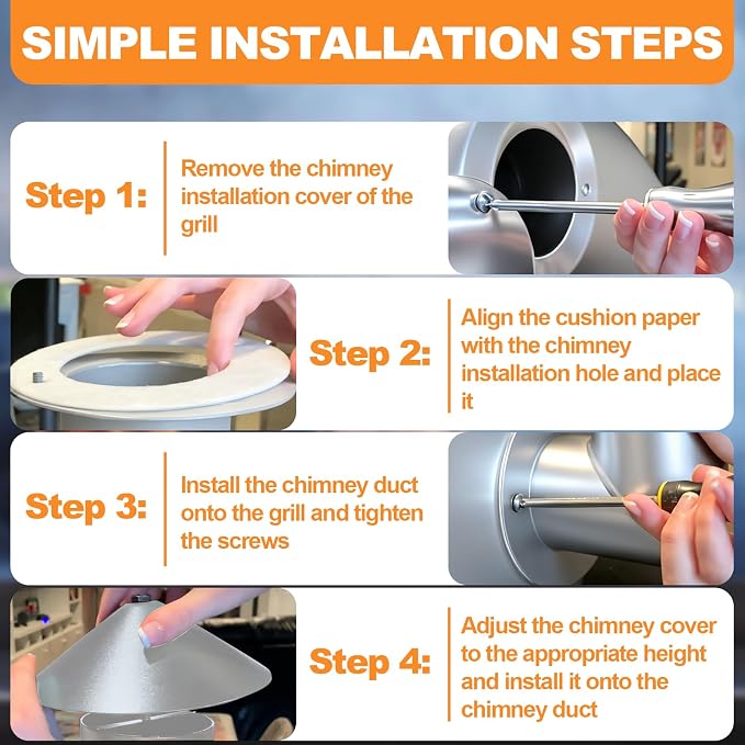 Adjustable Pellet Grill Smoke Stack Chimney, Cap, Gasket, 3.5-Inch Opening | Compatible with Pit Boss Traeger Camp Chef pellet grills, helps vent smoke and heat, replacement for worn exhaust parts