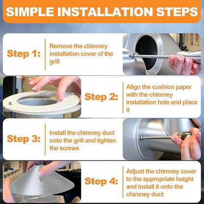 Adjustable Pellet Grill Smoke Stack Chimney, Cap, Gasket, 3.5-Inch Opening | Compatible with Pit Boss Traeger Camp Chef pellet grills, helps vent smoke and heat, replacement for worn exhaust parts