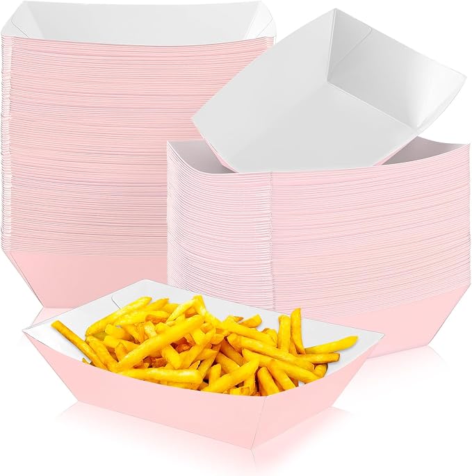 100 Pcs 2lb Paper Food Trays Boat Nacho Boats for Hot Dogs, Light Pink