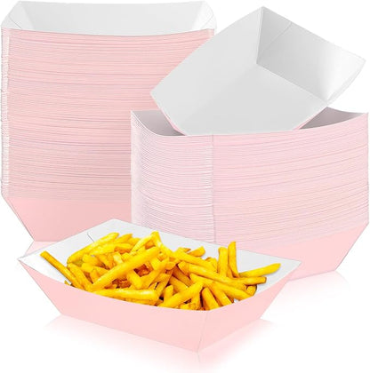 100 Pcs 2lb Paper Food Trays Boat Nacho Boats for Hot Dogs, Light Pink