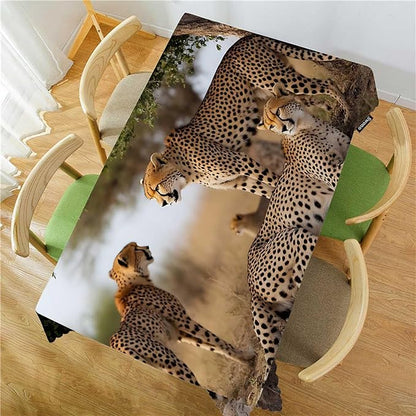 Swono Cheetah Table Cover African Animal Leopard Family Cheetah Grassland 50x72 Inch Table Cloth for Rectangle Tables Buffet Parties Coffee BBQ and Dinning Tablecloth
